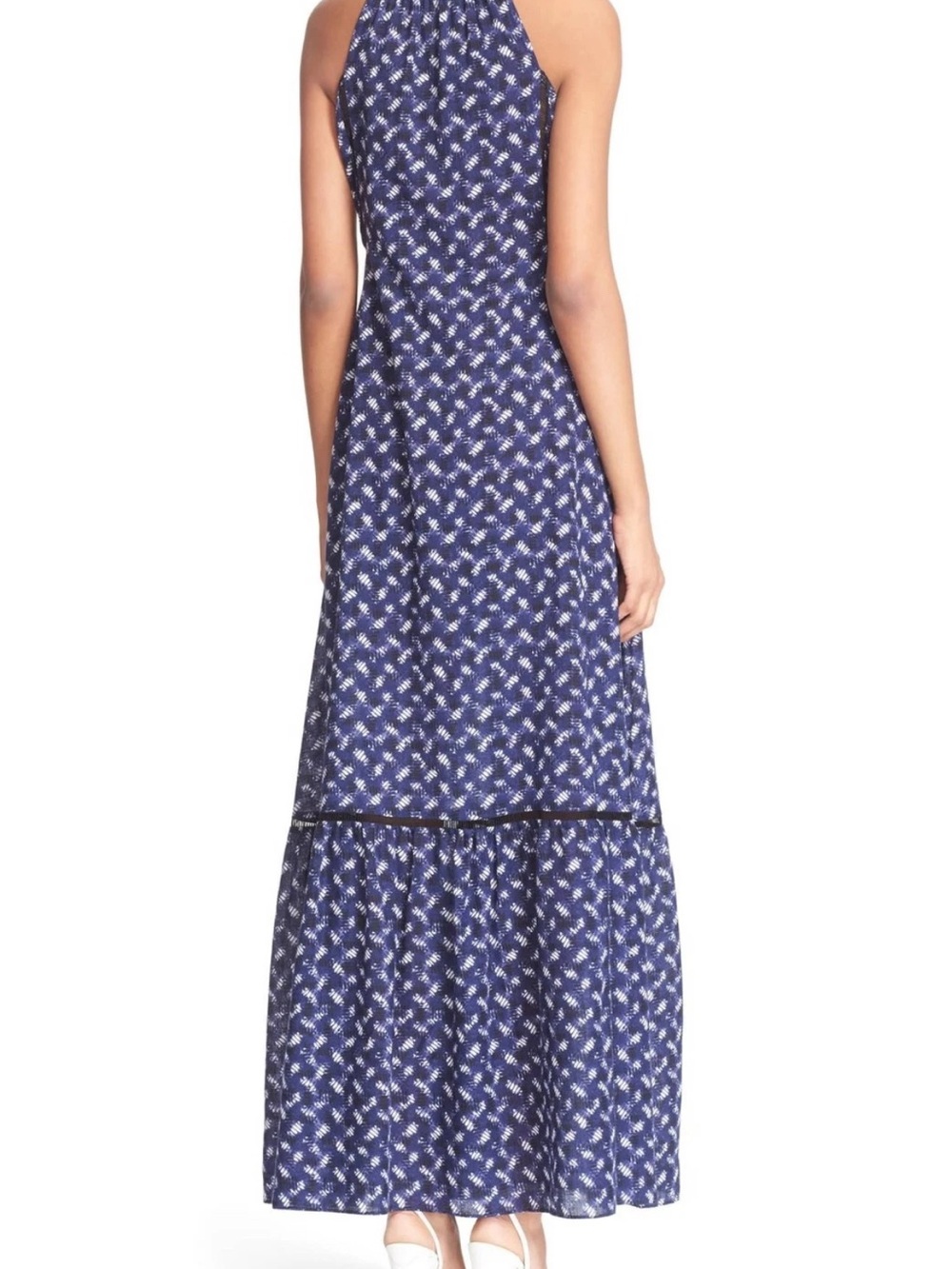 Rebecca Taylor Silk Blend Printed Maxi Dress Blue Tie Neck Sleeveless Size 6 - Picture 3 of 8